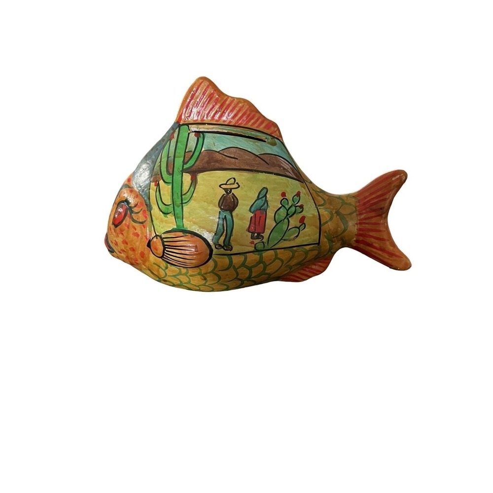 Ceramic Fish Piggy Bank Hand-Painted With Traditional Mexican‎ Design